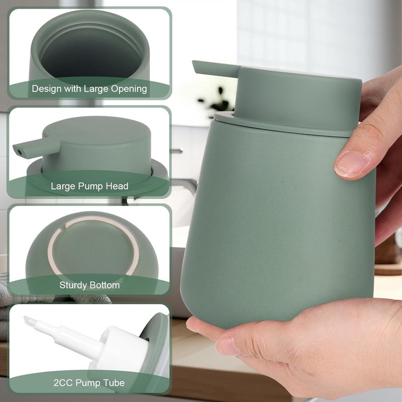 INGOFIN Ceramic Foaming Soap Dispenser - 12oz Foam Hand Soap Dispenser Bathroom, Modern Dish Soap Bottle with Pump for Kitchen, Matte Green - Image 4